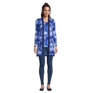 Lands End Womens Fine Gauge Cotton Long Open Cardigan Sweater ST‎ Small Tall NWT